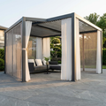 12X20 Louvered Pergola,Dark Grey Aluminum Frame with Adjustable Rainproof Roof, Featuring Waterproof Curtains and Nets