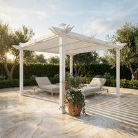 144"L X 144"W X 104"H Vinyl Camelot Louvered Pergola, White, VA42070 — Studio Shot